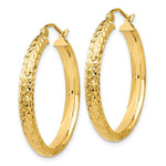 Load image into Gallery viewer, 14K Yellow Gold Diamond-cut 3.5x28mm Hollow Hoop Earrings  28mm length
