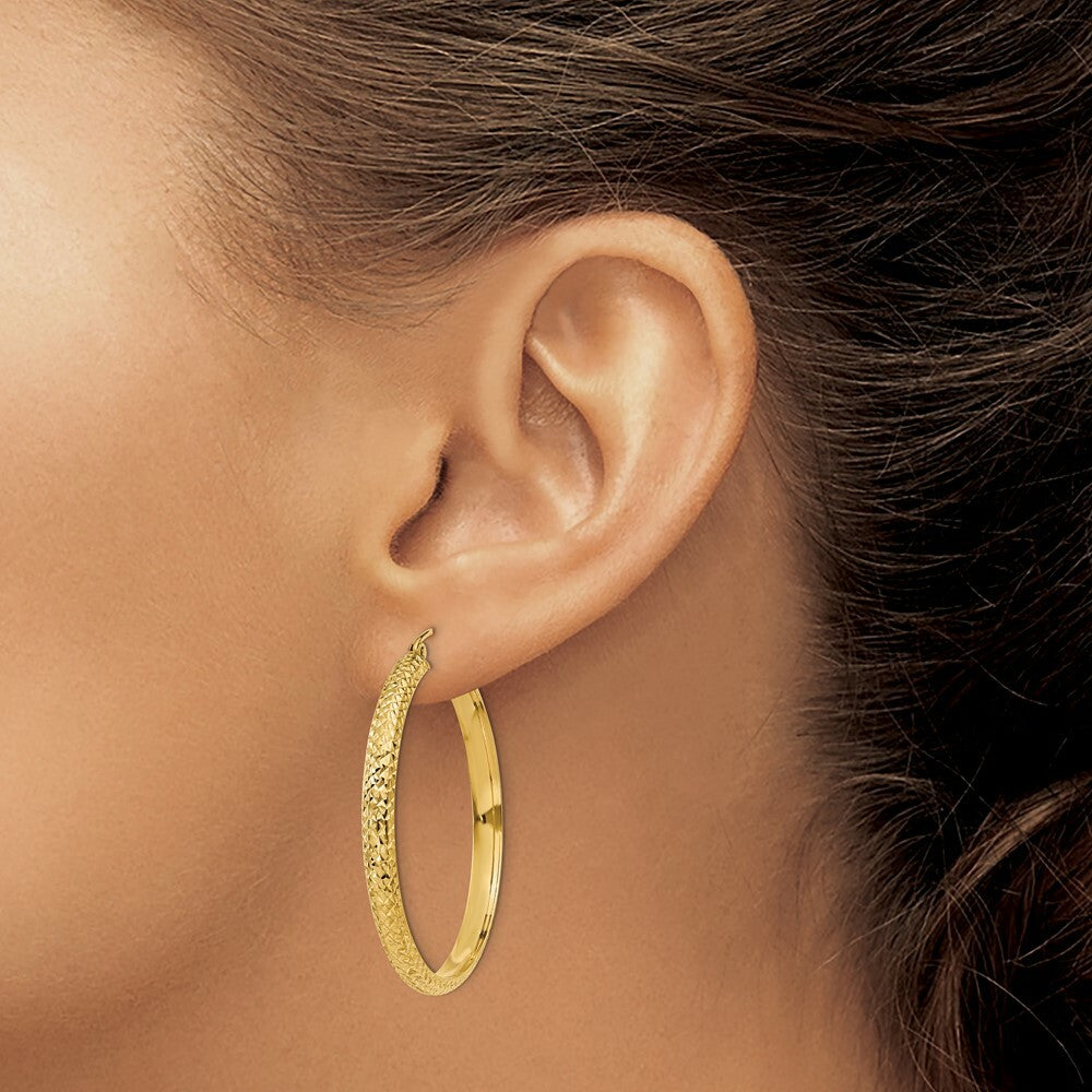 14K Yellow Gold Diamond-cut 3.5x38mm Hollow Hoop Earrings  38mm length