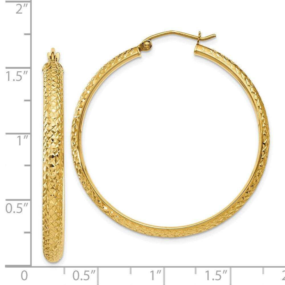 14K Yellow Gold Diamond-cut 3.5x38mm Hollow Hoop Earrings  38mm length
