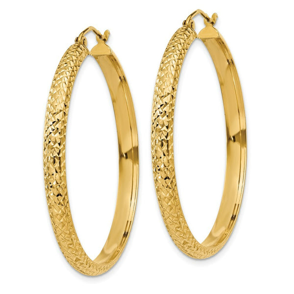 14K Yellow Gold Diamond-cut 3.5x38mm Hollow Hoop Earrings  38mm length