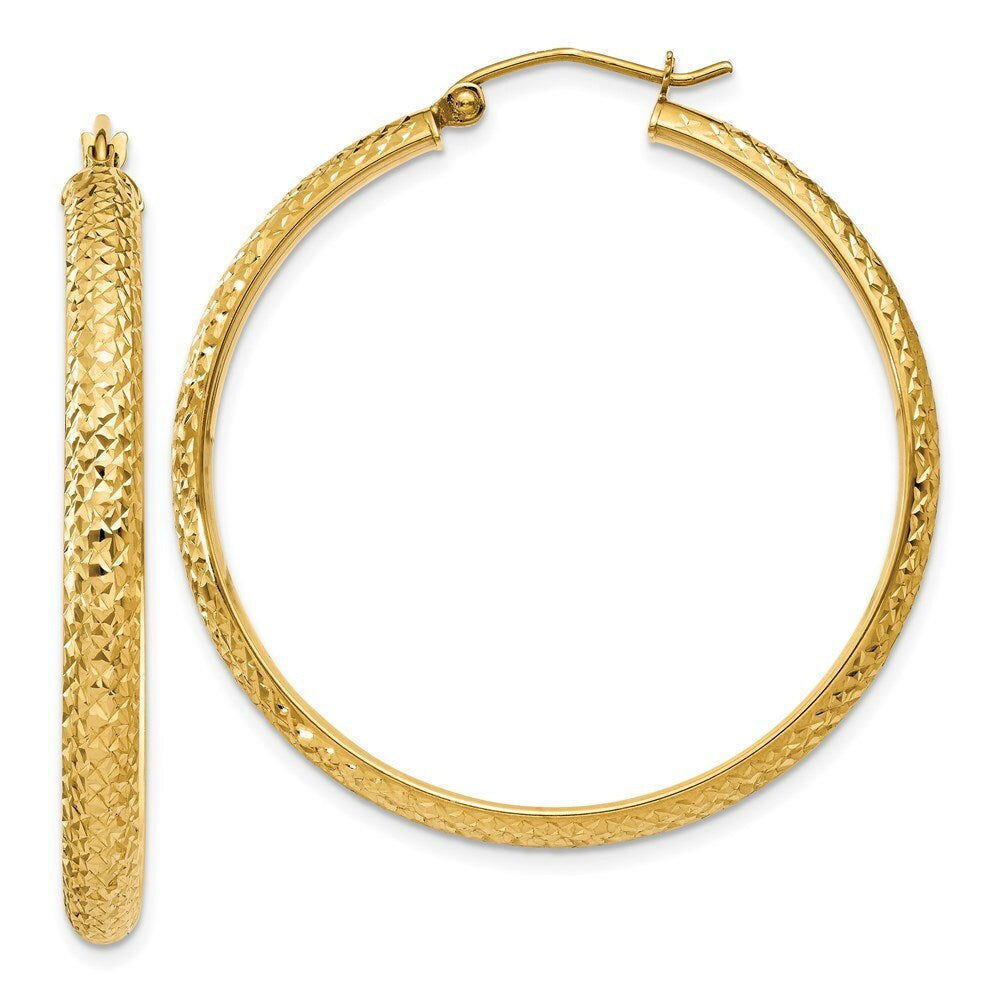 14K Yellow Gold Diamond-cut 3.5x38mm Hollow Hoop Earrings  38mm length