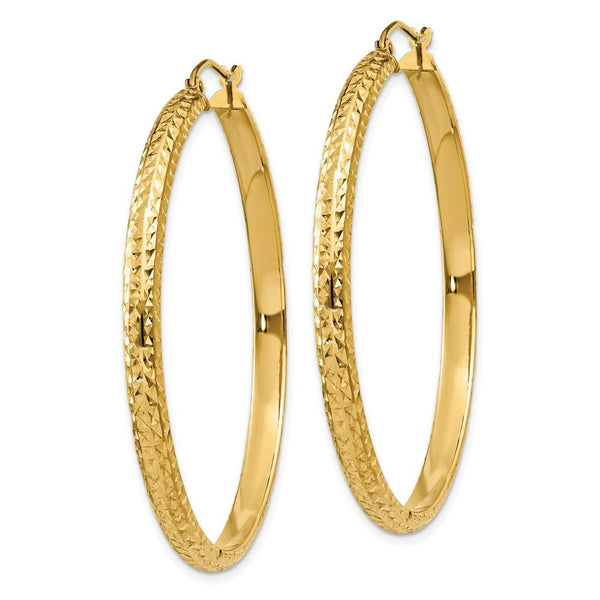 14K Yellow Gold Diamond-cut 3.5x46mm Hollow Hoop Earrings  46mm length