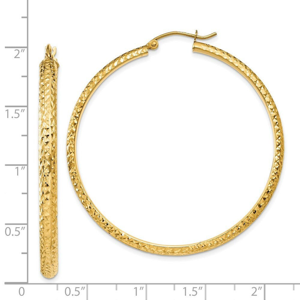 14K Yellow Gold Diamond-cut 3.5x46mm Hollow Hoop Earrings  46mm length