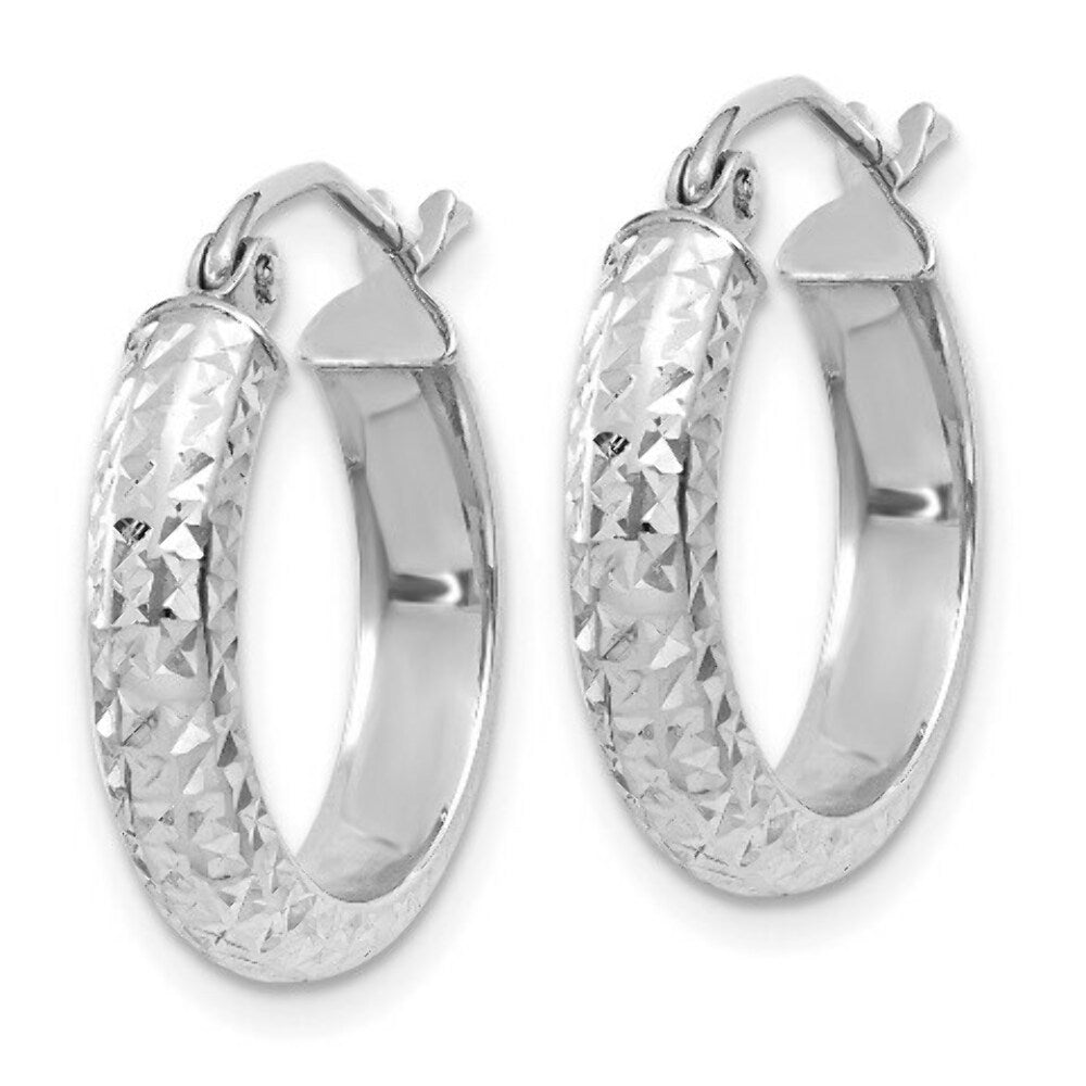 14K White Gold Diamond-cut 3.5x17mm Hollow Hoop Earrings 17mm length