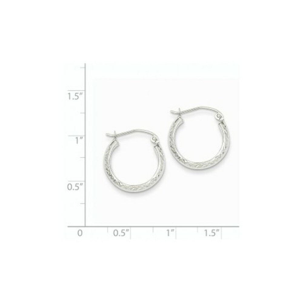 14K White Gold Diamond-cut 3.5x17mm Hollow Hoop Earrings 17mm length