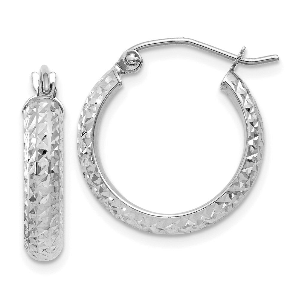 14K White Gold Diamond-cut 3.5x17mm Hollow Hoop Earrings 17mm length