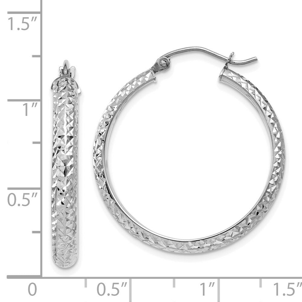 14K White Gold Diamond-cut 3.5x28mm Hollow Hoop Earrings 28mm length
