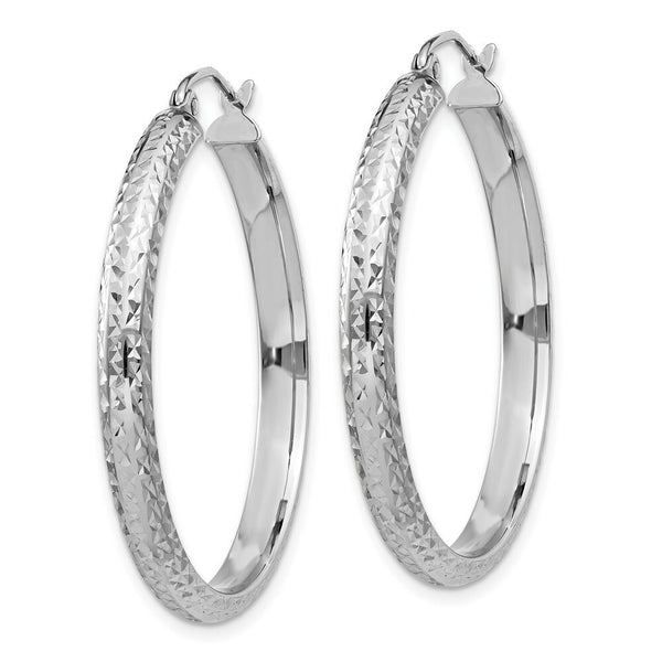 14K White Gold Diamond-cut 3.5x34mm Hollow Hoop Earrings 34mm length