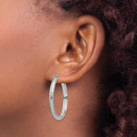 Load image into Gallery viewer, 14K White Gold Diamond-cut 3.5x34mm Hollow Hoop Earrings 34mm length
