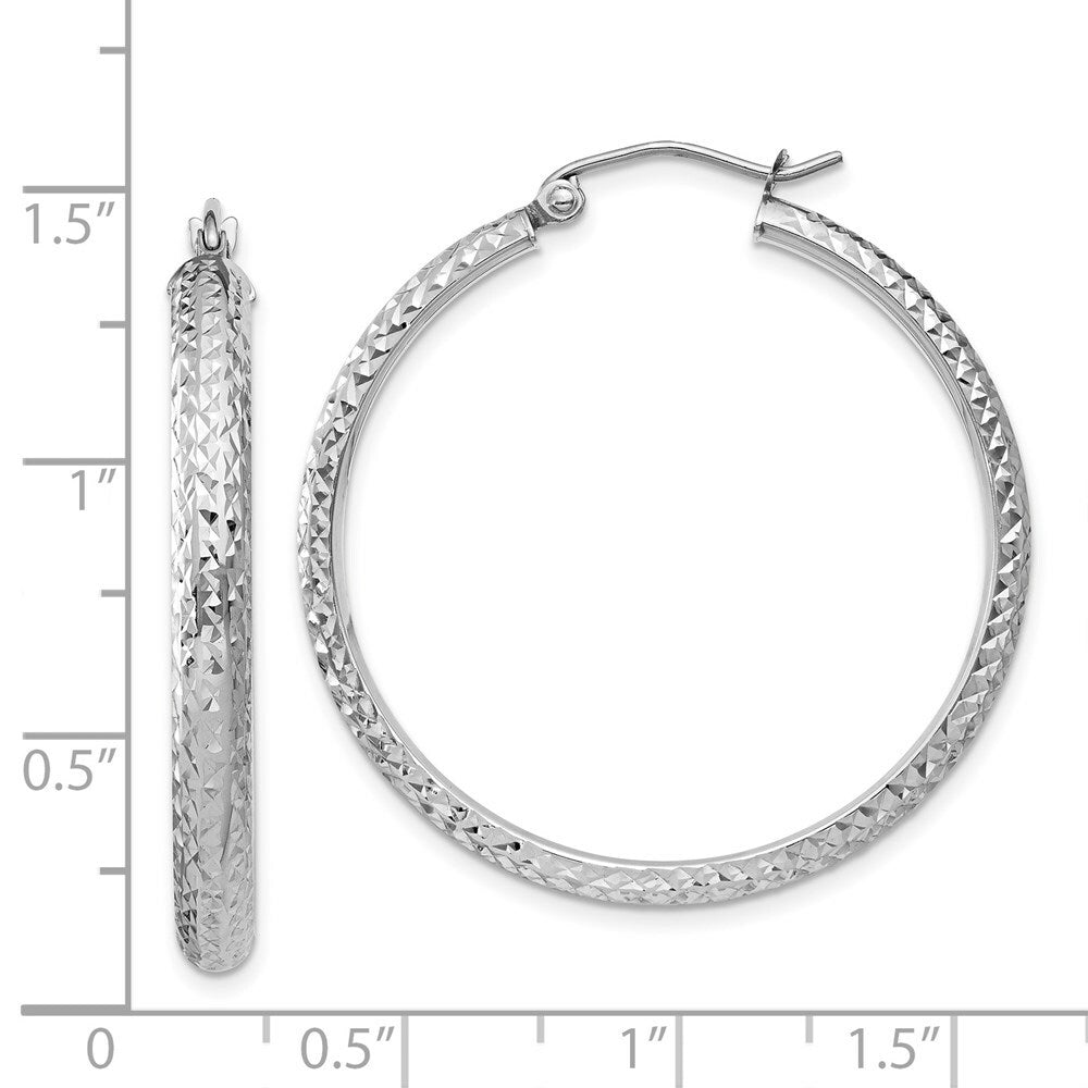 14K White Gold Diamond-cut 3.5x34mm Hollow Hoop Earrings 34mm length