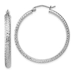 Load image into Gallery viewer, 14K White Gold Diamond-cut 3.5x34mm Hollow Hoop Earrings 34mm length
