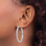 Load image into Gallery viewer, 14K White Gold Diamond-cut 3.5x38mm Hollow Hoop Earrings 38mm length
