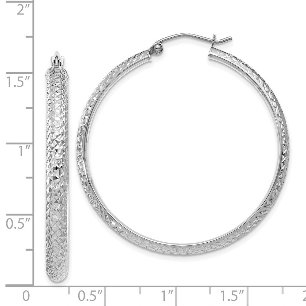 14K White Gold Diamond-cut 3.5x38mm Hollow Hoop Earrings 38mm length
