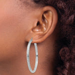 Load image into Gallery viewer, 14K White Gold Diamond-cut 3.5x46mm Hollow Hoop Earrings 46mm length
