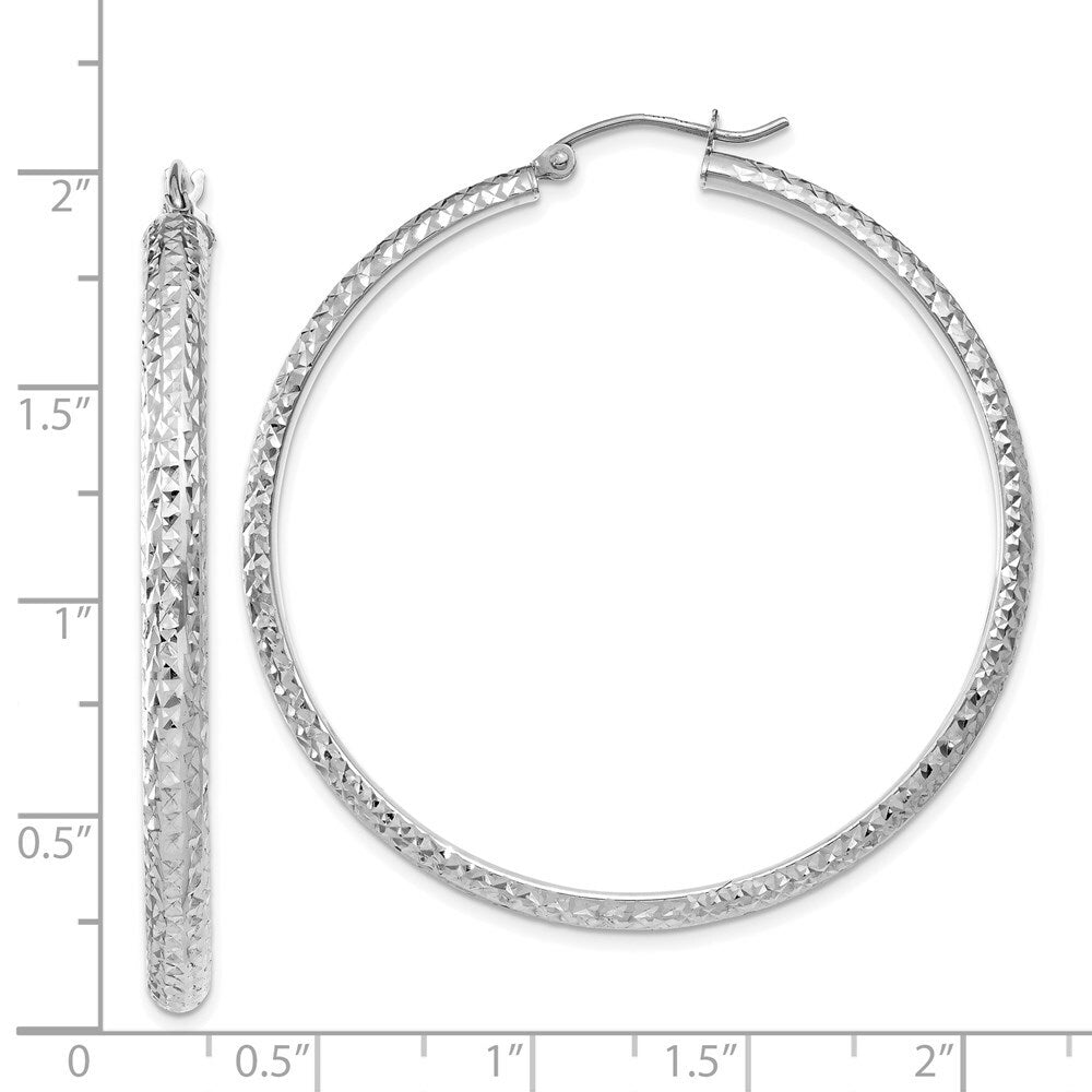 14K White Gold Diamond-cut 3.5x46mm Hollow Hoop Earrings 46mm length