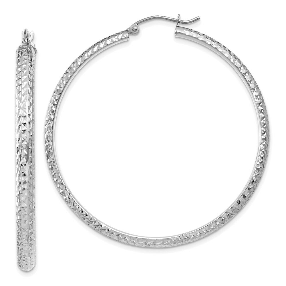 14K White Gold Diamond-cut 3.5x46mm Hollow Hoop Earrings 46mm length