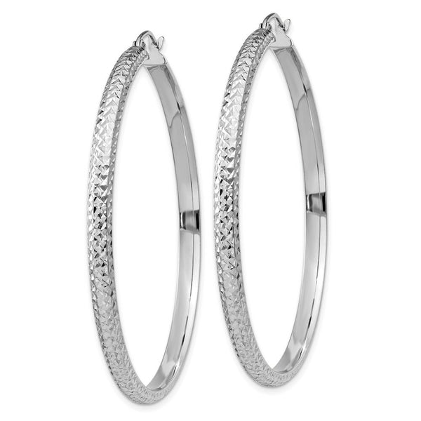 14K White Gold Diamond-cut 3.5x52mm Hollow Hoop Earrings 52mm length