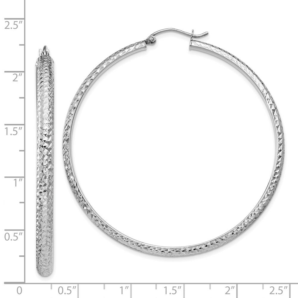 14K White Gold Diamond-cut 3.5x52mm Hollow Hoop Earrings 52mm length