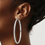 Load image into Gallery viewer, 14K White Gold Diamond-cut 3.5x65mm Hollow Hoop Earrings 65mm length
