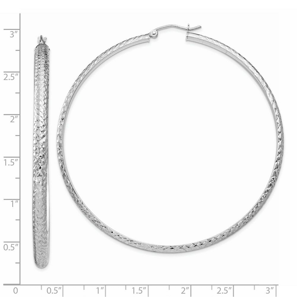 14K White Gold Diamond-cut 3.5x65mm Hollow Hoop Earrings 65mm length