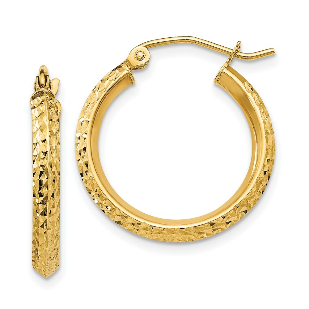 14K Yellow Gold Knife Edge Diamond-cut 2.5x20mm Hollow Hoop Earrings  20mm length