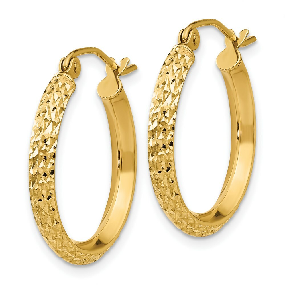 14K Yellow Gold Knife Edge Diamond-cut 2.5x20mm Hollow Hoop Earrings  20mm length