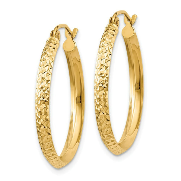 14K Yellow Gold Knife Edge Diamond-cut 2.5x25mm Hollow Hoop Earrings  25mm length