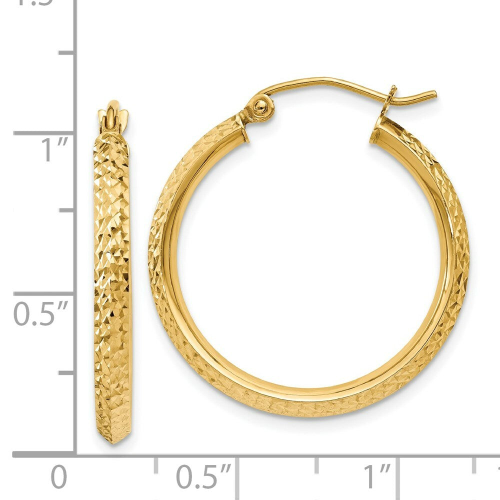 14K Yellow Gold Knife Edge Diamond-cut 2.5x25mm Hollow Hoop Earrings  25mm length