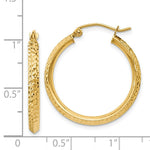 Load image into Gallery viewer, 14K Yellow Gold Knife Edge Diamond-cut 2.5x25mm Hollow Hoop Earrings  25mm length
