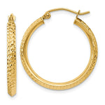 Load image into Gallery viewer, 14K Yellow Gold Knife Edge Diamond-cut 2.5x25mm Hollow Hoop Earrings  25mm length
