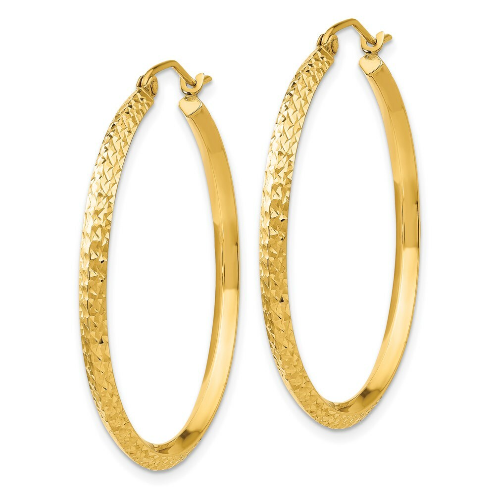 14K Yellow Gold Knife Edge Diamond-cut Hollow Hoop Earrings  35mm length