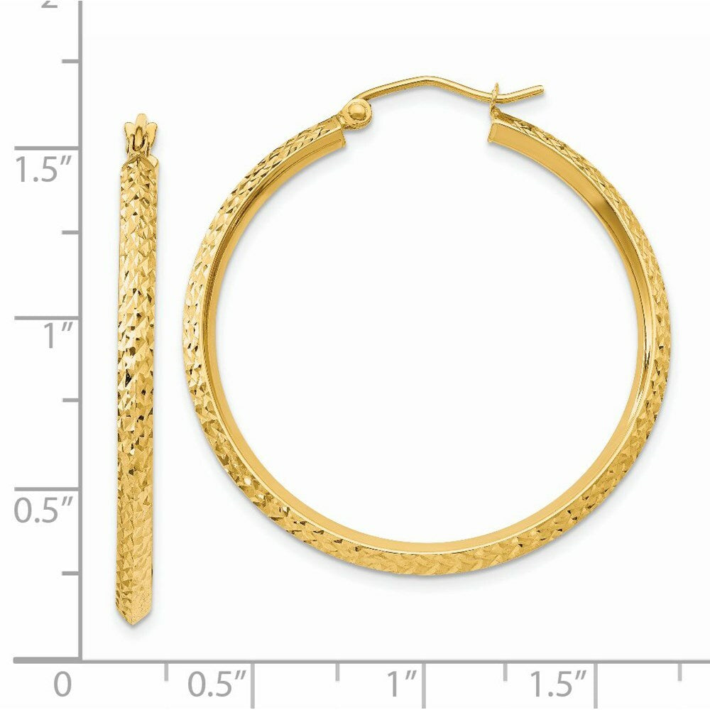 14K Yellow Gold Knife Edge Diamond-cut Hollow Hoop Earrings  35mm length