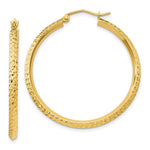 Load image into Gallery viewer, 14K Yellow Gold Knife Edge Diamond-cut Hollow Hoop Earrings  35mm length
