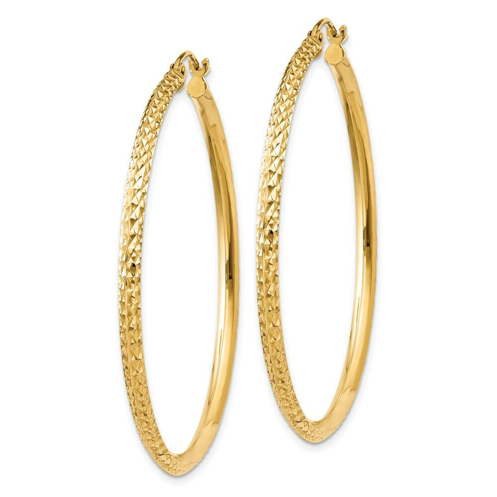 14K Yellow Gold Knife Edge Diamond-cut Hollow Hoop Earrings  45mm length