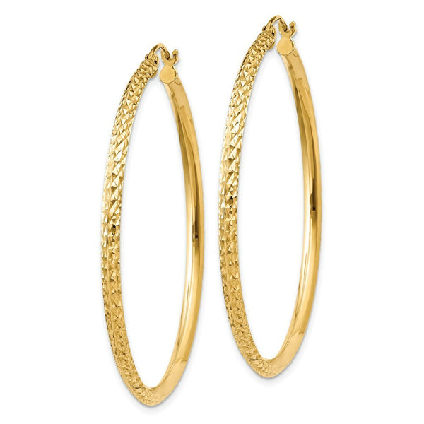 14K Yellow Gold Knife Edge Diamond-cut Hollow Hoop Earrings  45mm length