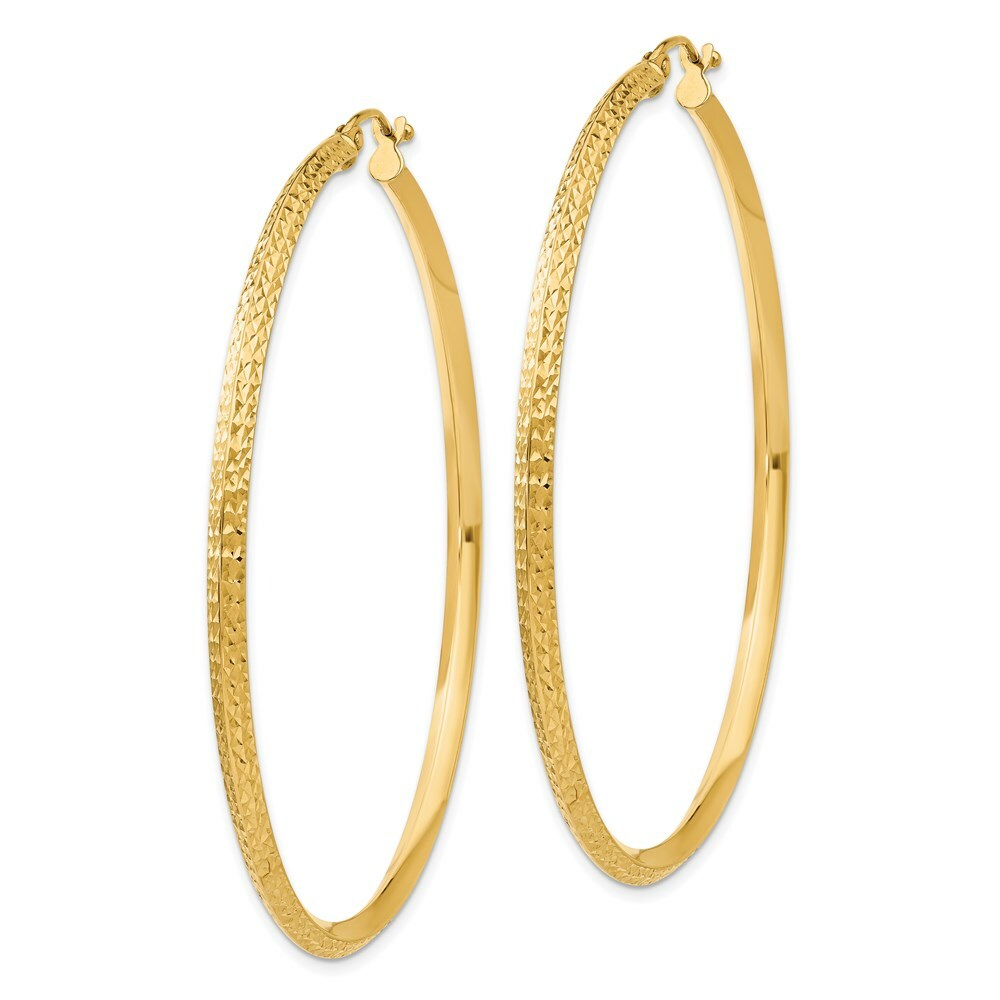 14K Yellow Gold Knife Edge Diamond-cut Hollow Hoop Earrings  55mm length