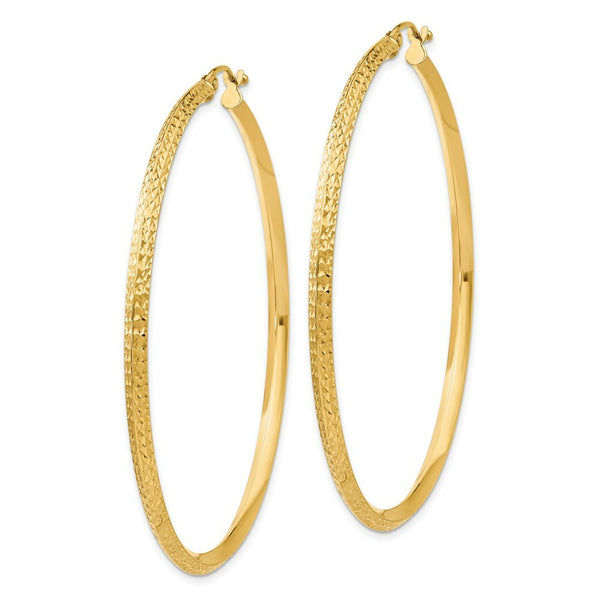 14K Yellow Gold Knife Edge Diamond-cut Hollow Hoop Earrings  55mm length