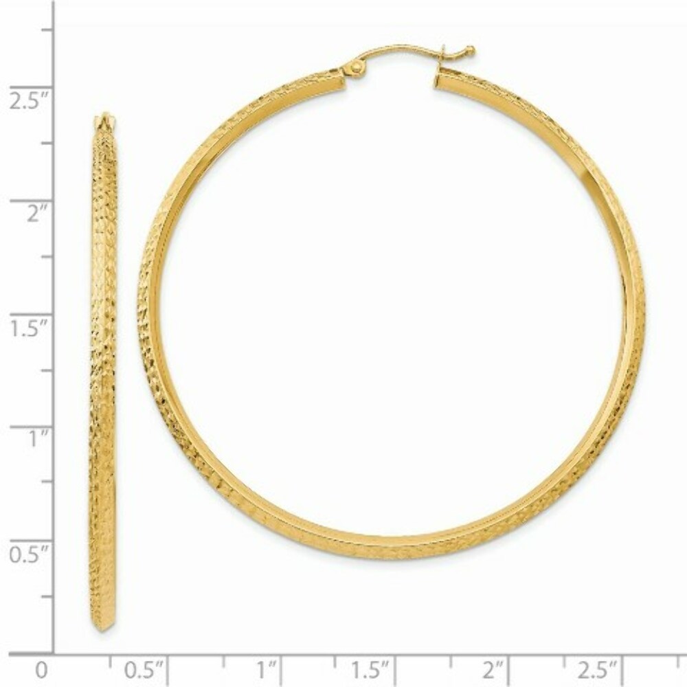 14K Yellow Gold Knife Edge Diamond-cut Hollow Hoop Earrings  55mm length