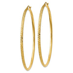 Load image into Gallery viewer, 14K Yellow Gold Knife Edge Diamond-cut Hollow Hoop Earrings  65mm length
