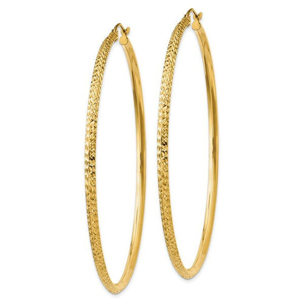 14K Yellow Gold Knife Edge Diamond-cut Hollow Hoop Earrings  65mm length