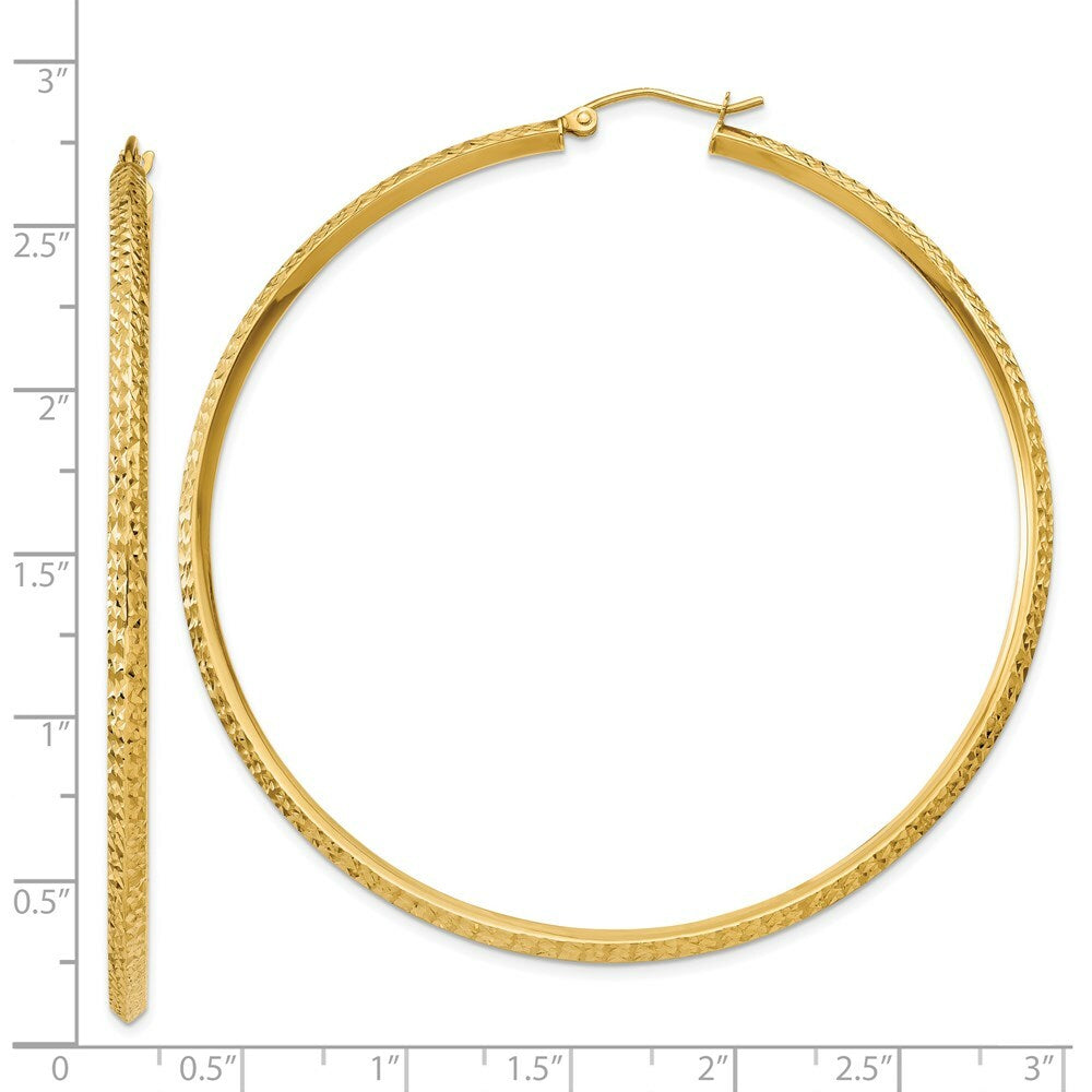 14K Yellow Gold Knife Edge Diamond-cut Hollow Hoop Earrings  65mm length