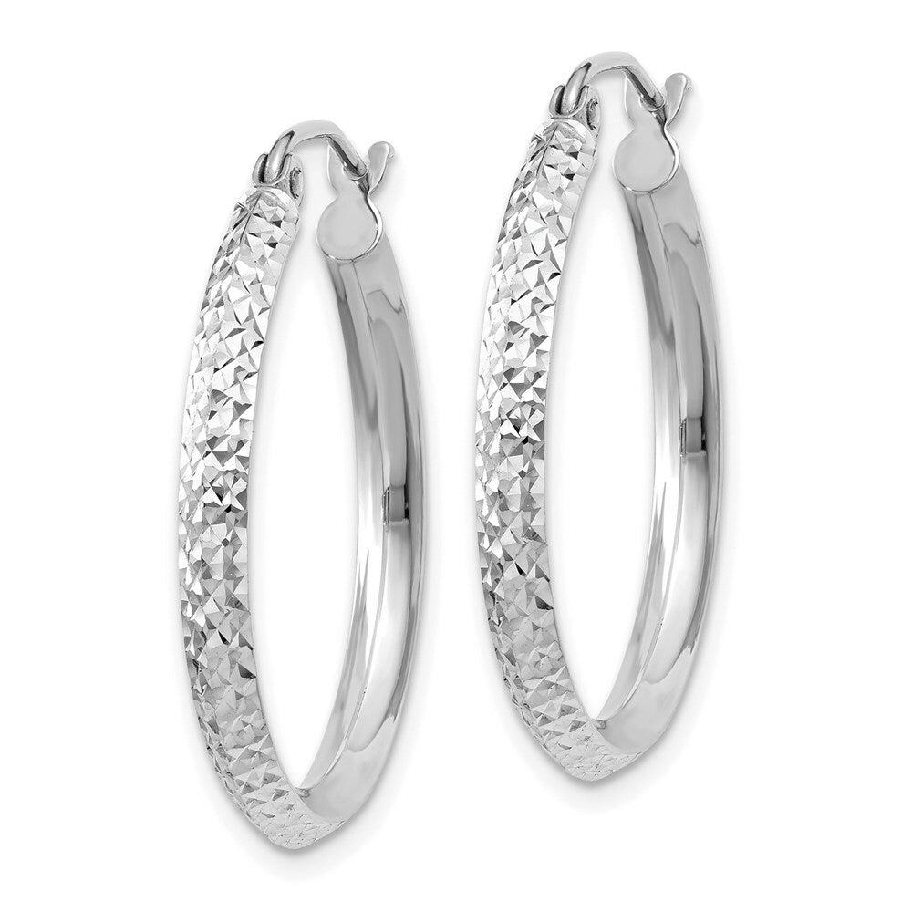 14K White Gold Knife Edge Diamond-cut 2.5x25mm Hoop Earrings 25mm length