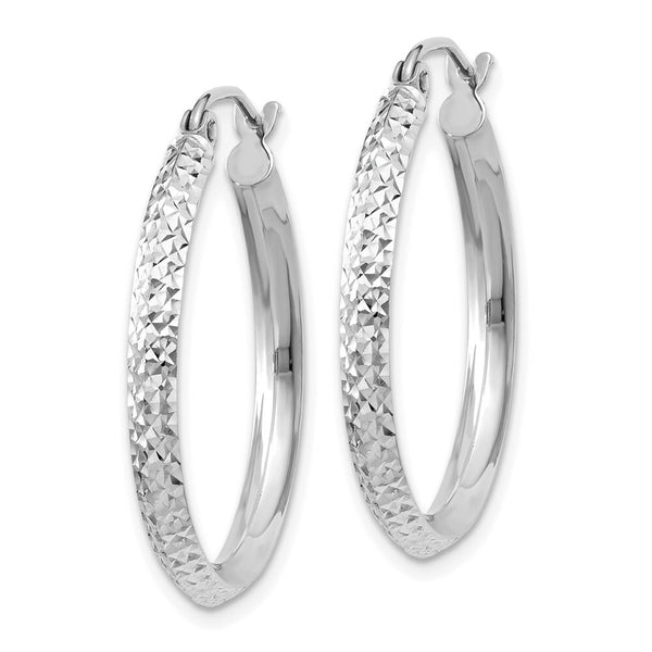 14K White Gold Knife Edge Diamond-cut 2.5x25mm Hoop Earrings 25mm length