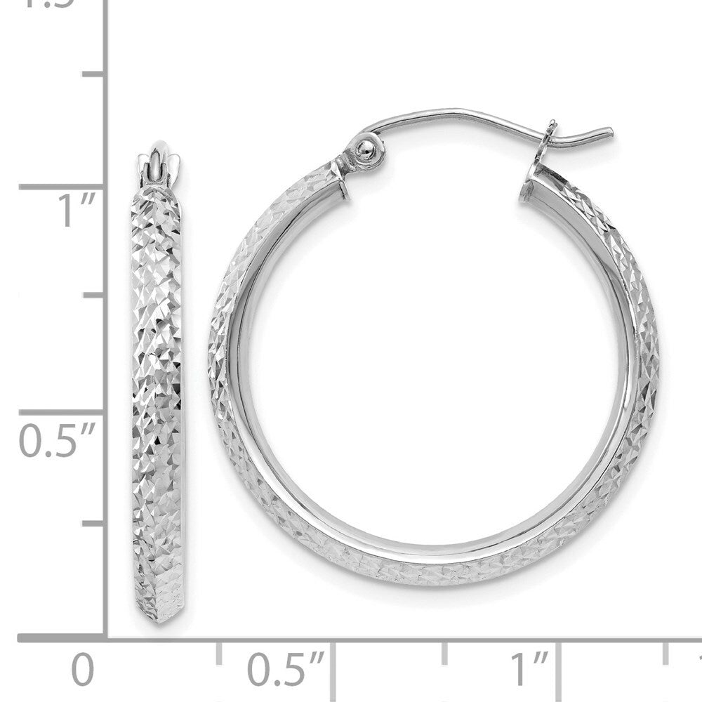 14K White Gold Knife Edge Diamond-cut 2.5x25mm Hoop Earrings 25mm length