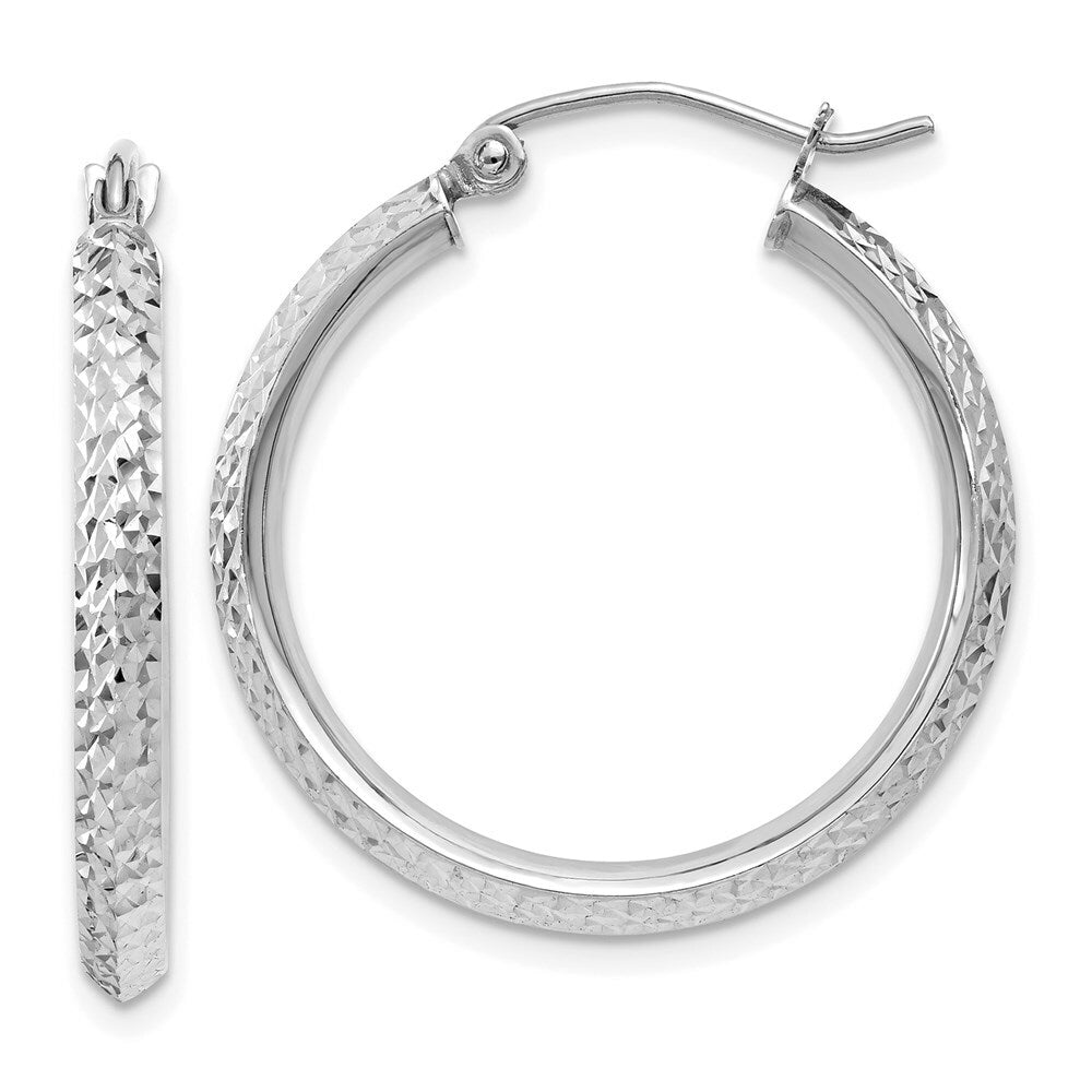 14K White Gold Knife Edge Diamond-cut 2.5x25mm Hoop Earrings 25mm length