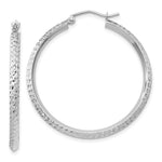 Load image into Gallery viewer, 14K White Gold Knife Edge Diamond-cut 2.5x25mm Hoop Earrings 35mm length
