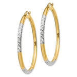 Load image into Gallery viewer, 14K Yellow Gold &amp; Rhodium Diamond-cut 3x45mm Hoop Earrings 45mm length
