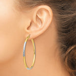 Load image into Gallery viewer, 14K Yellow Gold &amp; Rhodium Diamond-cut 3x55mm Hoop Earrings 55mm length
