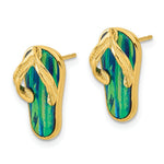 Load image into Gallery viewer, 14K Yellow Gold Polished w/Created Blue Opal Flip Flop Post Earrings
