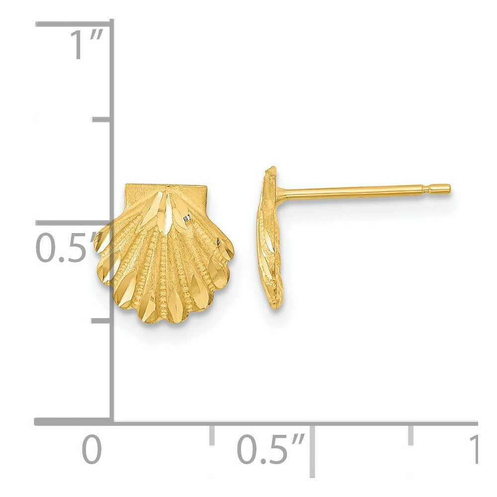 14K Yellow Gold Satin Diamond-cut Seashell Post Earrings